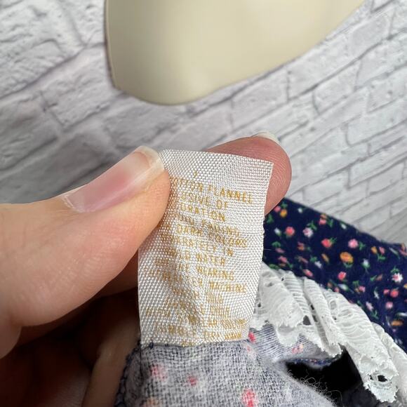 Vintage Texsheen Blue Floral Nightgown Prairie Ruffle Size M Maxi Long Sleeve - Picture 7 of 7